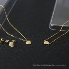 s925 sterling silver jewelry set gold-plated diamond heart-shaped necklace bracelet earrings